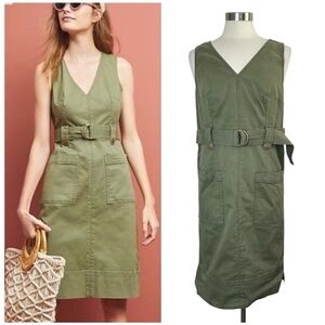 MAEVE BY ANTHRO Oona Utility Sage Green Belted Midi Dress size 12